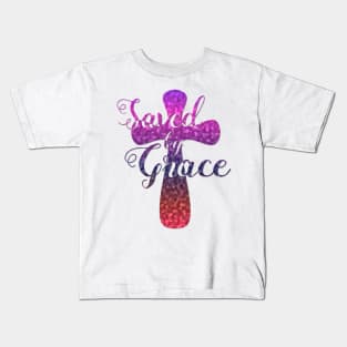 Saved by Grace - Artistic Cross Kids T-Shirt